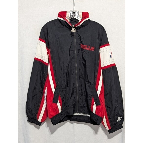 Y2K Starter Chicago Bulls Front Zip Windbreaker Jacket Men's Size Medium - Picture 1 of 10